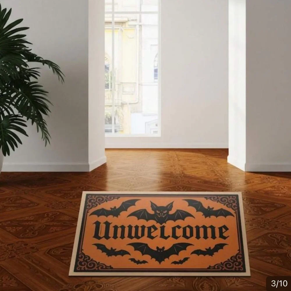 Halloween 'Unwelcome' Bat Doormat - Orange and Black